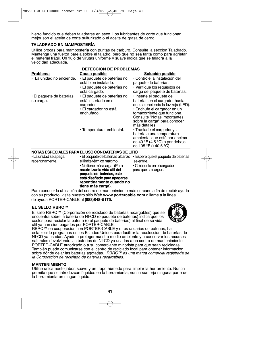 Porter-Cable PC1800HD User Manual | Page 41 / 44