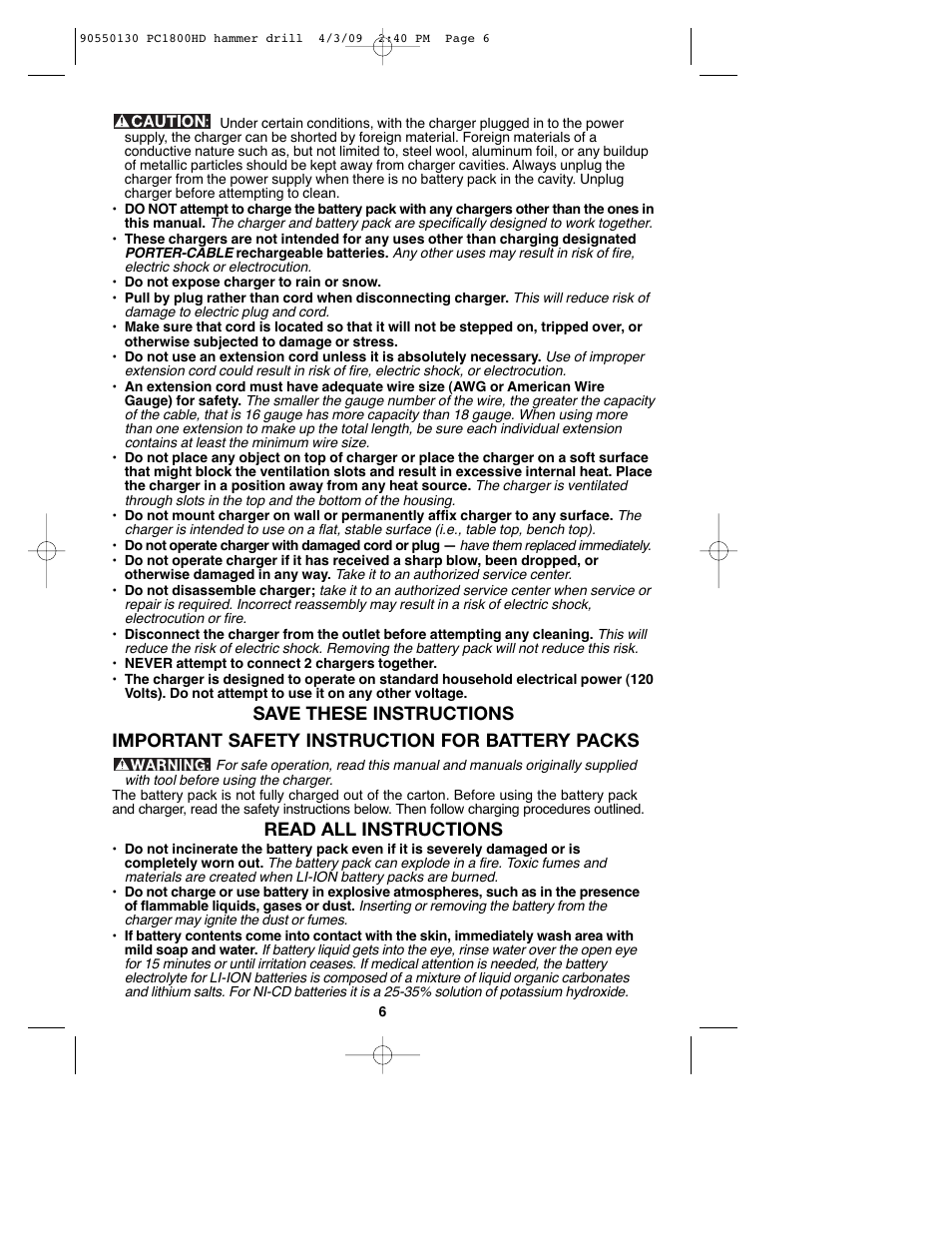 Read all instructions | Porter-Cable PC1800HD User Manual | Page 6 / 44