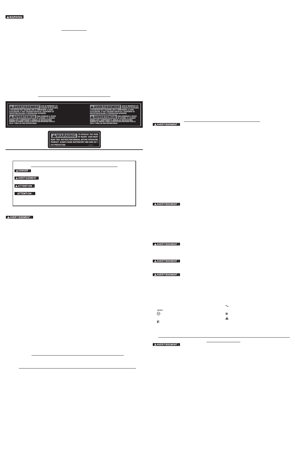 Règles générales sur la sécurité, Warranty, Warning label replacement | Mesures de sécurité - définitions, Conserver ces directives, Règles de sécurité spécifique | Porter-Cable 371 User Manual | Page 3 / 6