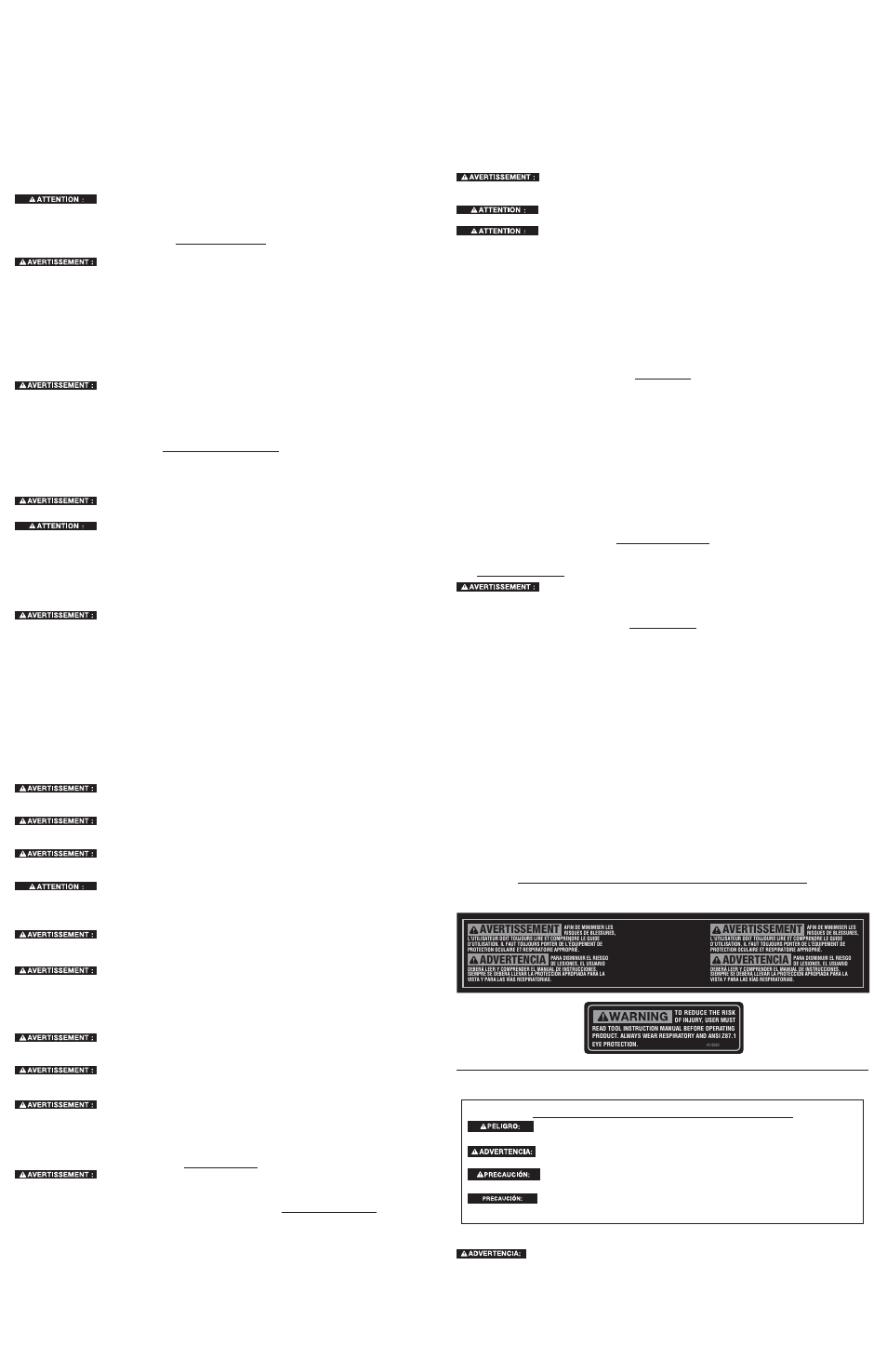 Normas generales de seguridad, Conserver ces directives, Assemblage | Fonctionnment, Entretien, Service, Accessoires, Garantie, Remplacement gratuit de l'etiquiette, Pautas de seguridad/definiciones | Porter-Cable 371 User Manual | Page 4 / 6