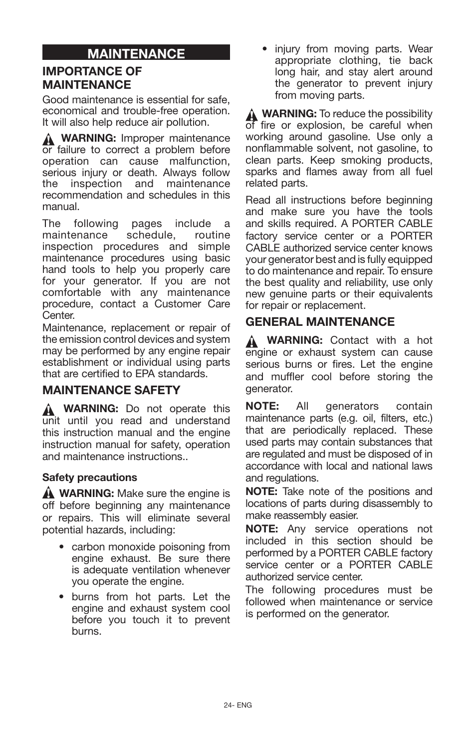 Maintenance | Porter-Cable N030679 User Manual | Page 24 / 92