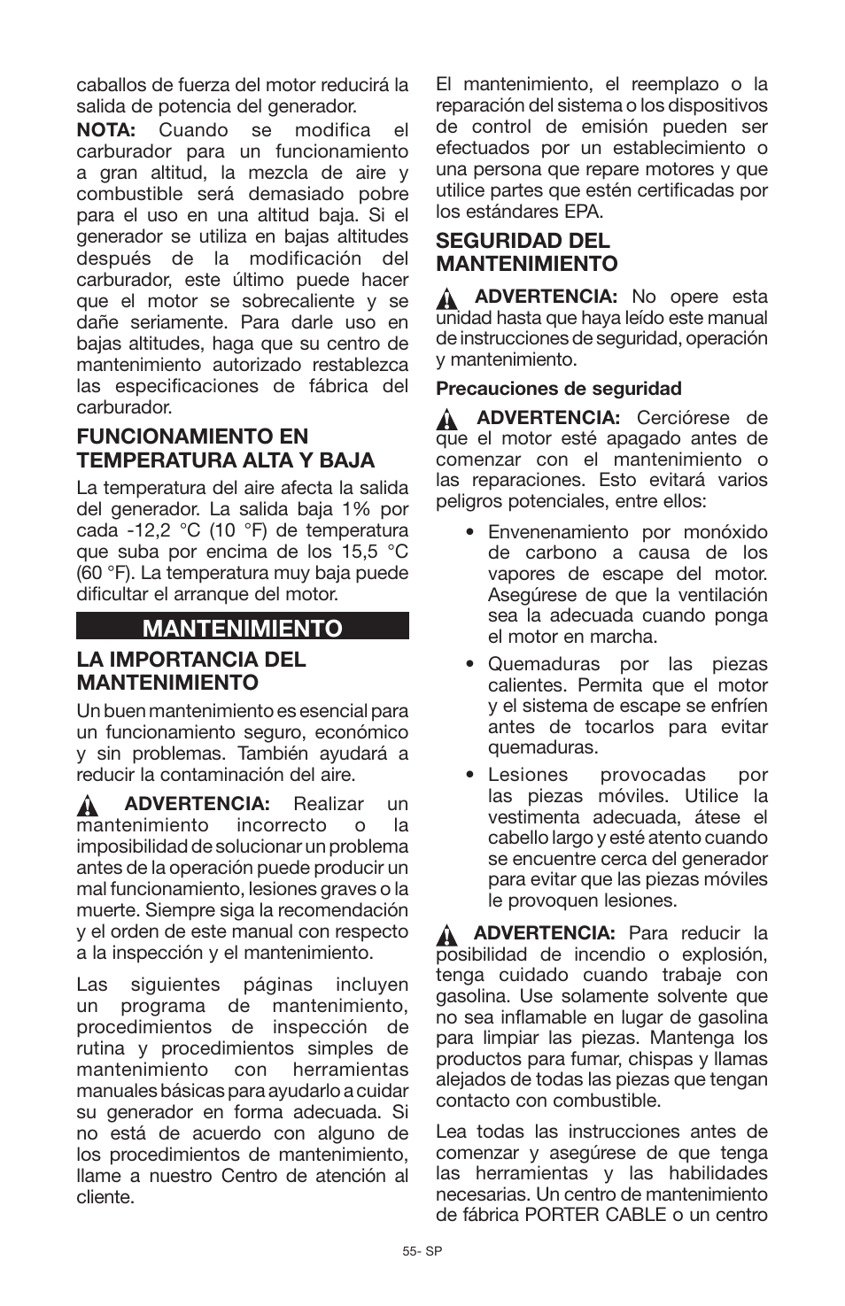 Mantenimiento | Porter-Cable N030679 User Manual | Page 55 / 92
