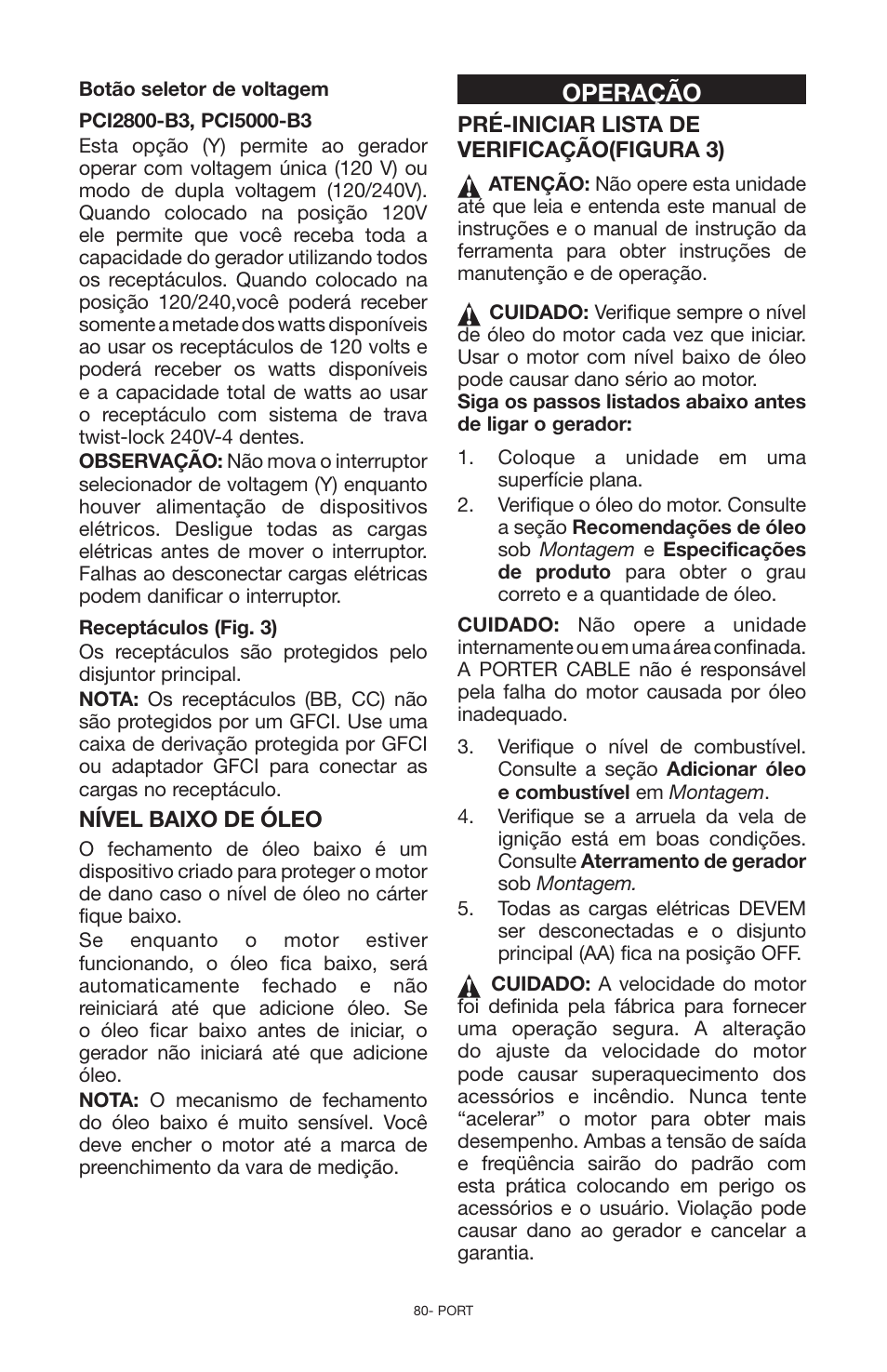 Operação | Porter-Cable N030679 User Manual | Page 80 / 92