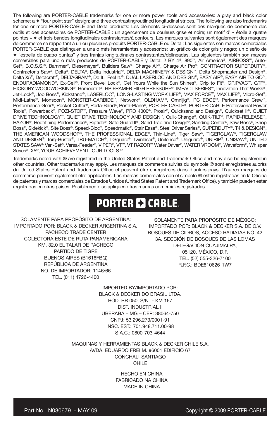 Porter-Cable N030679 User Manual | Page 92 / 92