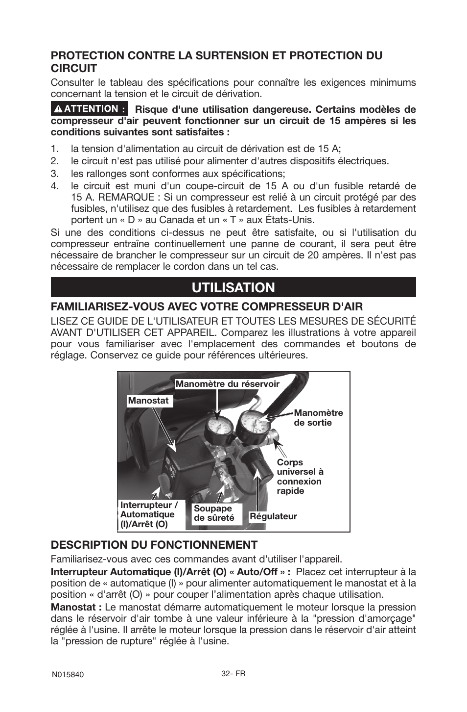 Utilisation | Porter-Cable CPFC2TV3525VP User Manual | Page 32 / 72