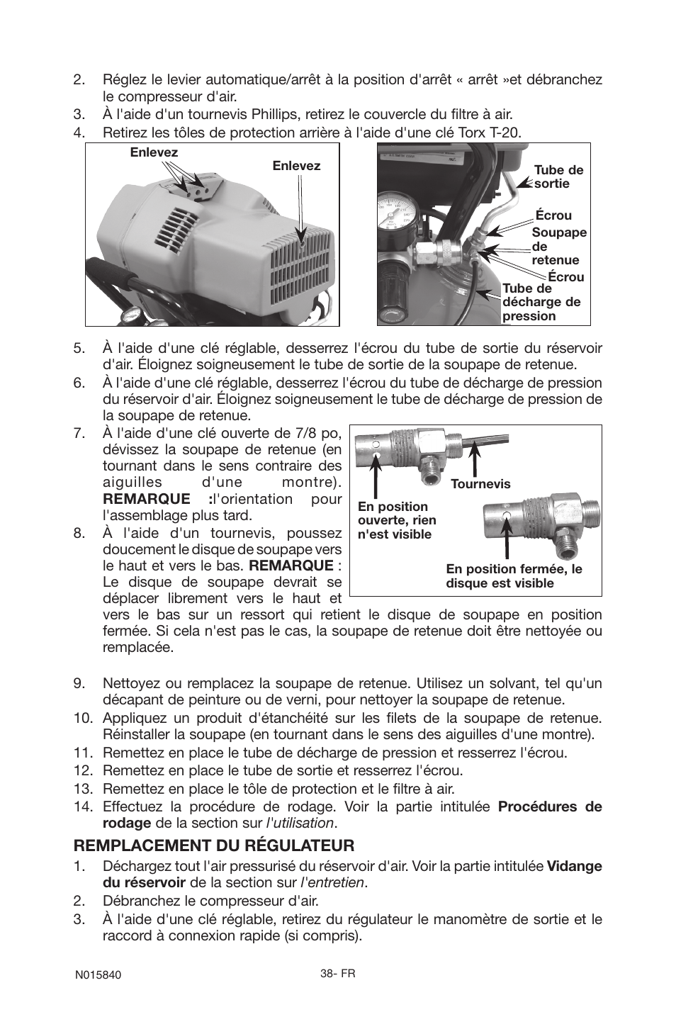 Remplacement du régulateur | Porter-Cable CPFC2TV3525VP User Manual | Page 38 / 72