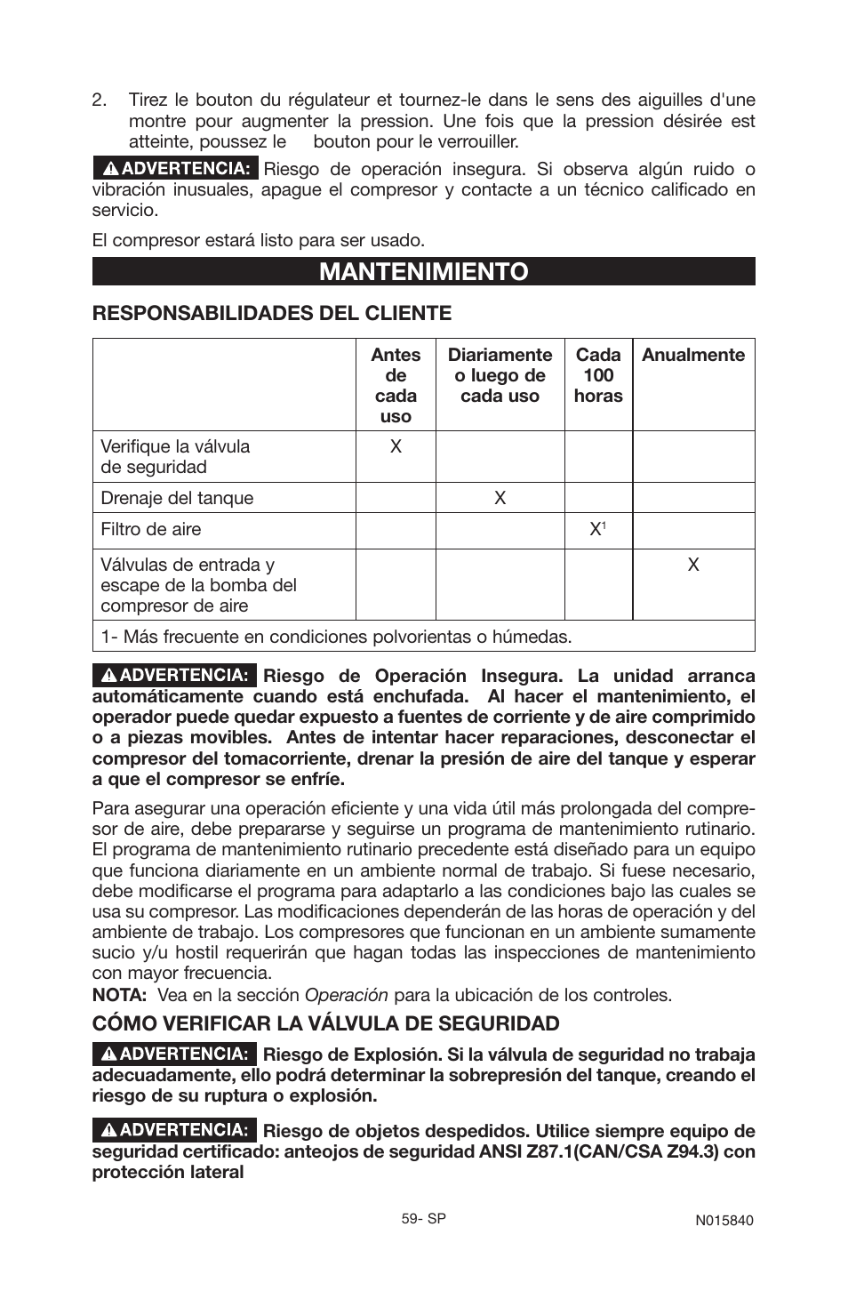 Mantenimiento | Porter-Cable CPFC2TV3525VP User Manual | Page 59 / 72