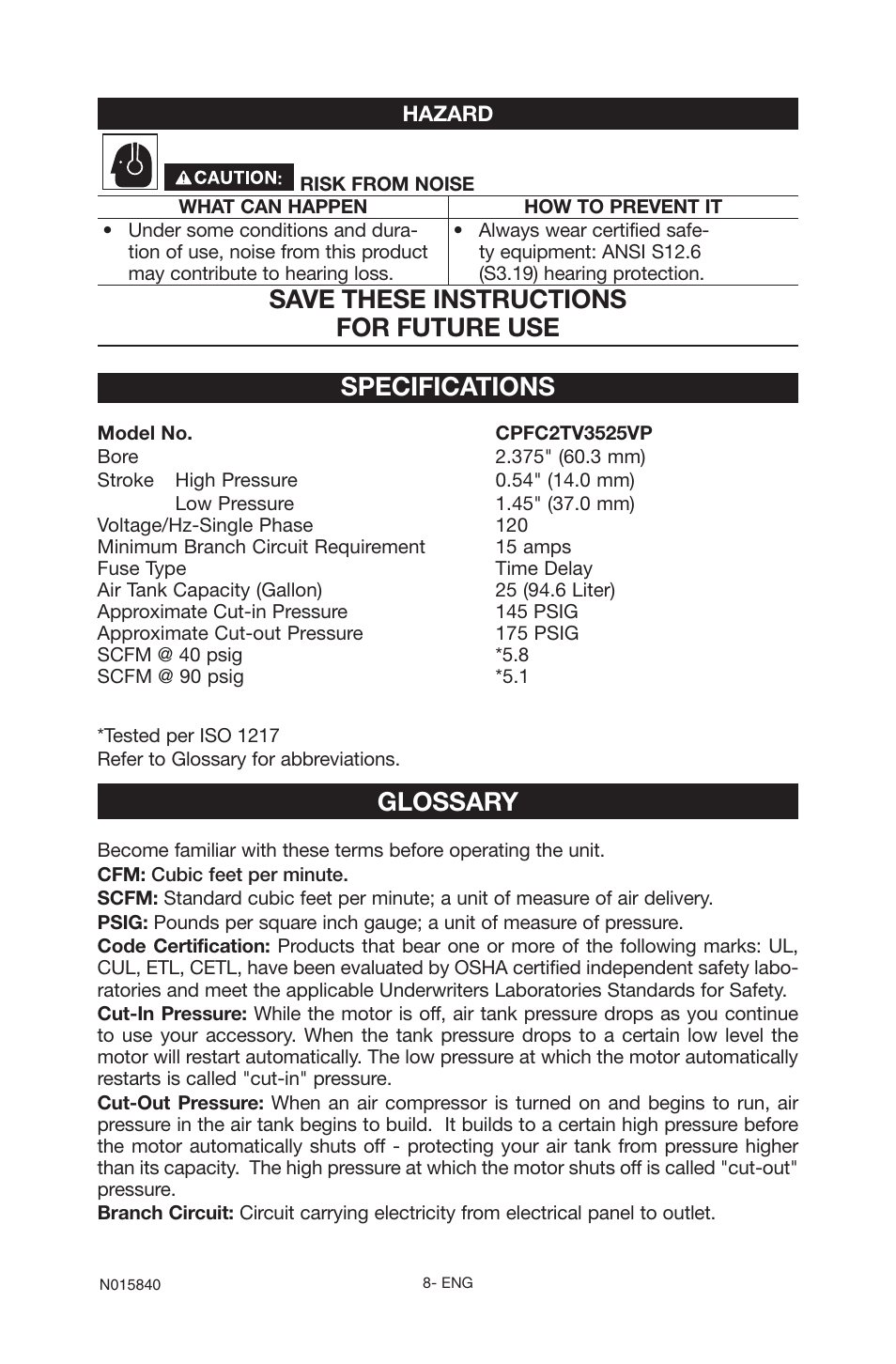 Glossary | Porter-Cable CPFC2TV3525VP User Manual | Page 8 / 72