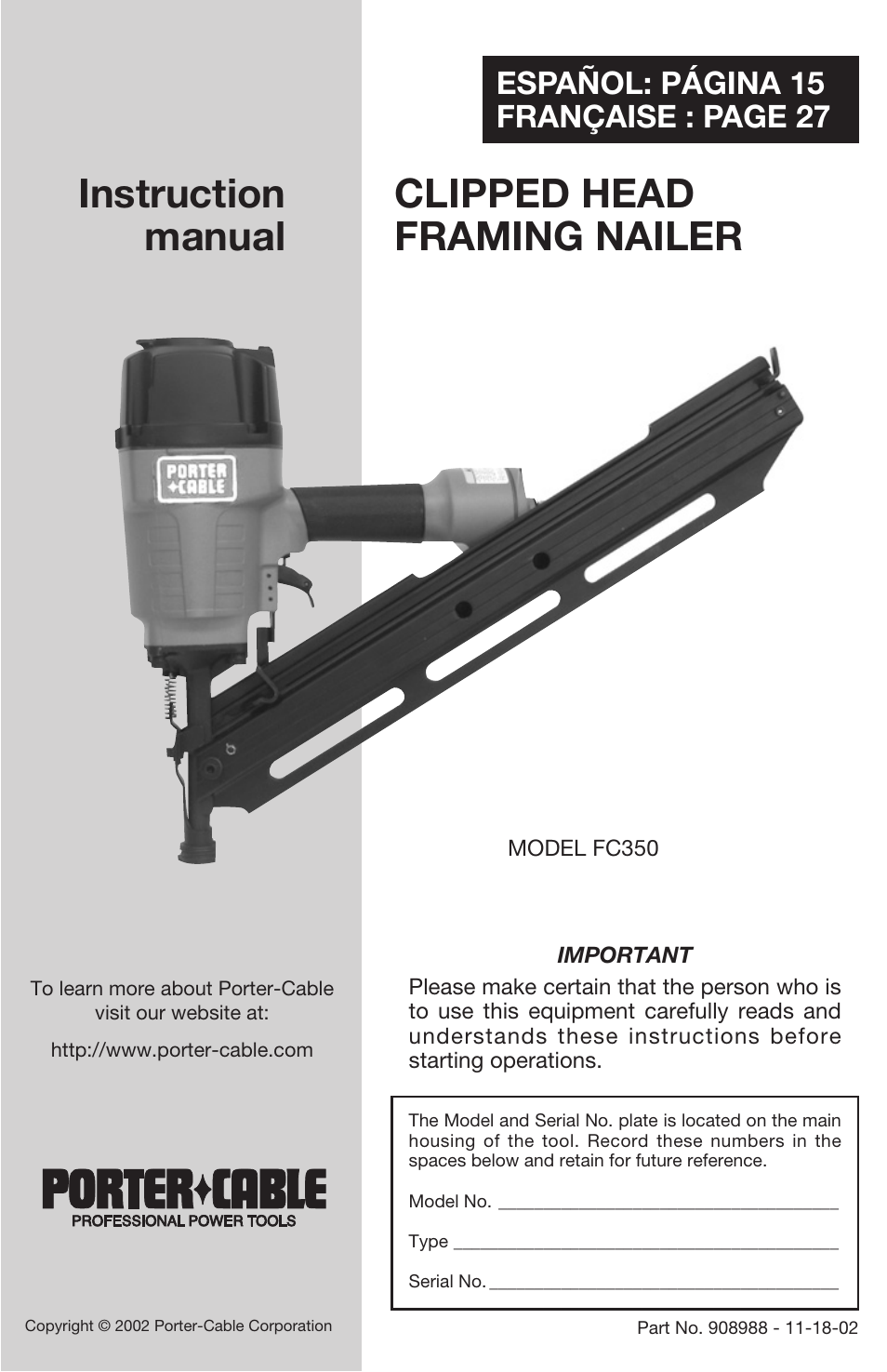 Porter-Cable FC350 User Manual | 15 pages