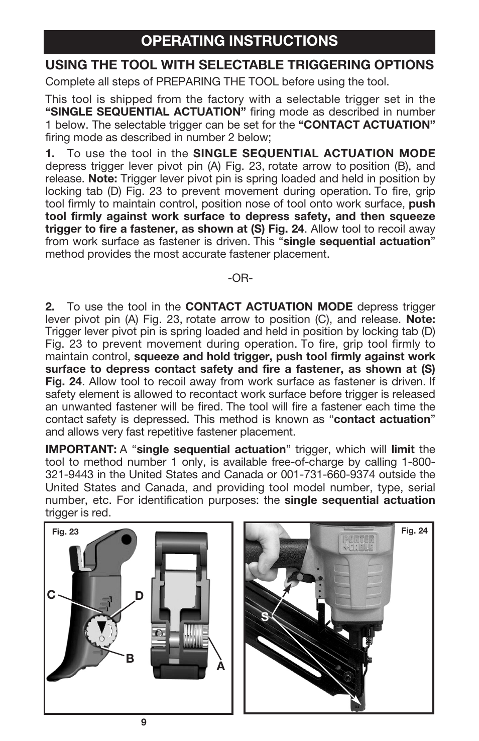 Operating instructions, Using the tool with selectable triggering options | Porter-Cable FC350 User Manual | Page 9 / 15