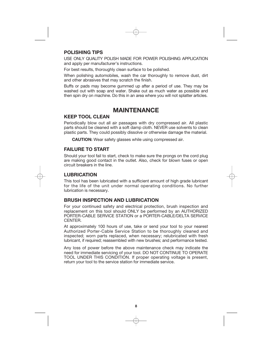 Maintenance | Porter-Cable 7428 User Manual | Page 8 / 11