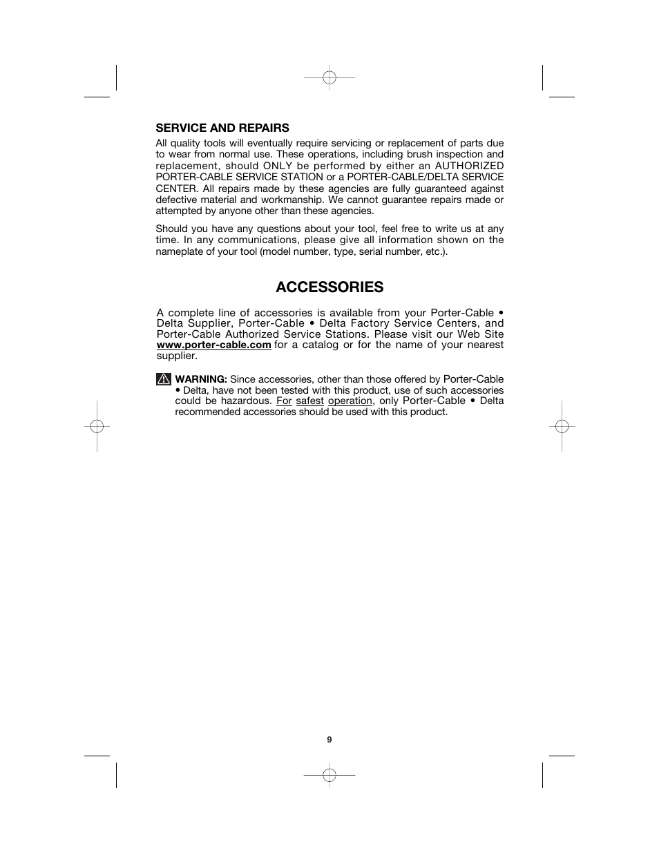 Accessories | Porter-Cable 7428 User Manual | Page 9 / 11