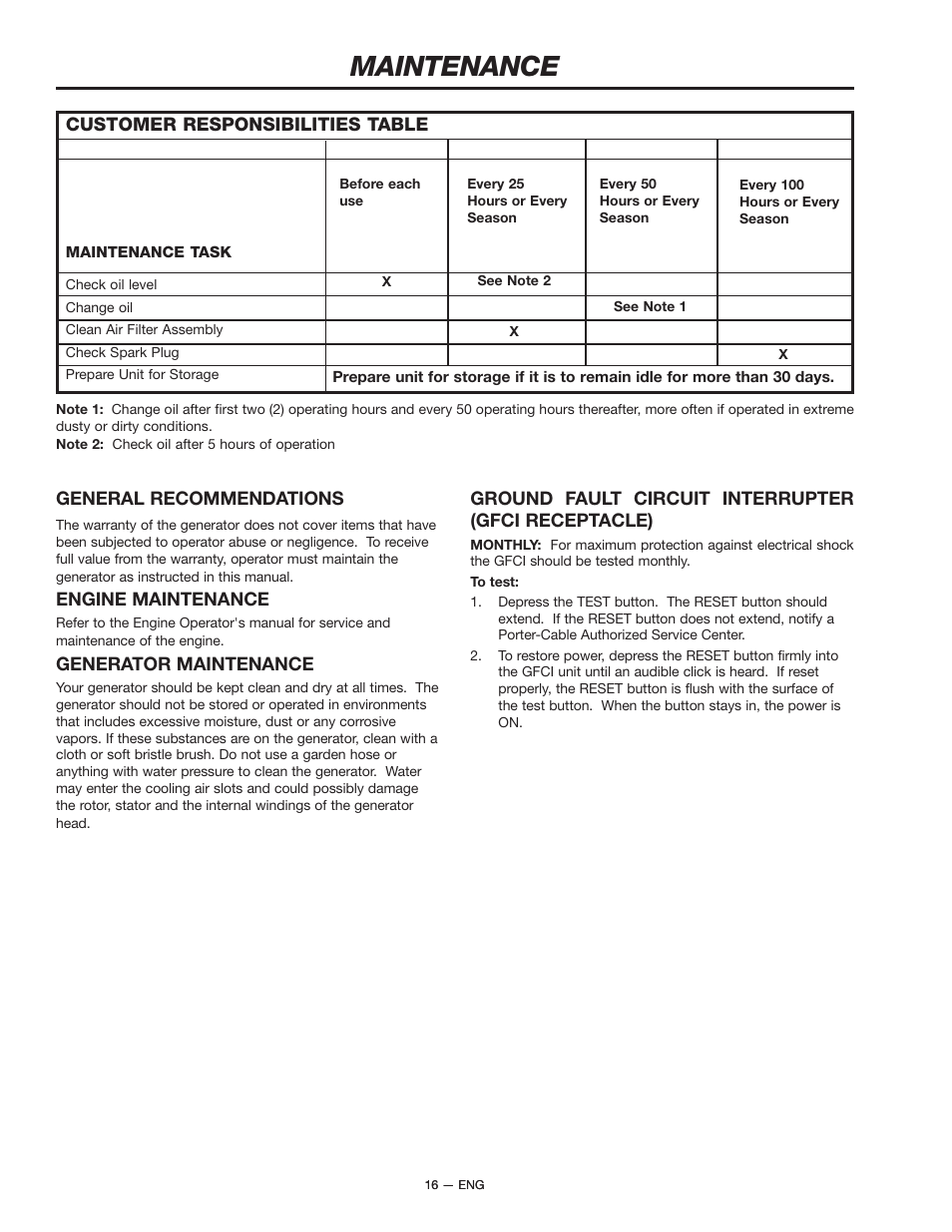 Maintenance | Porter-Cable H1000 User Manual | Page 16 / 22