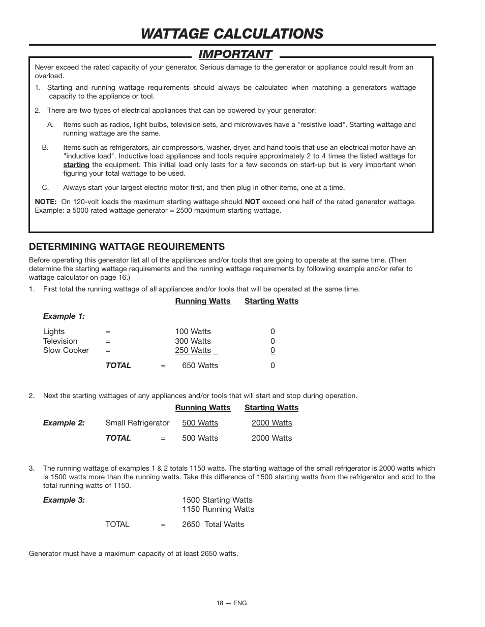 Wattage calculations, Important | Porter-Cable H1000 User Manual | Page 18 / 22
