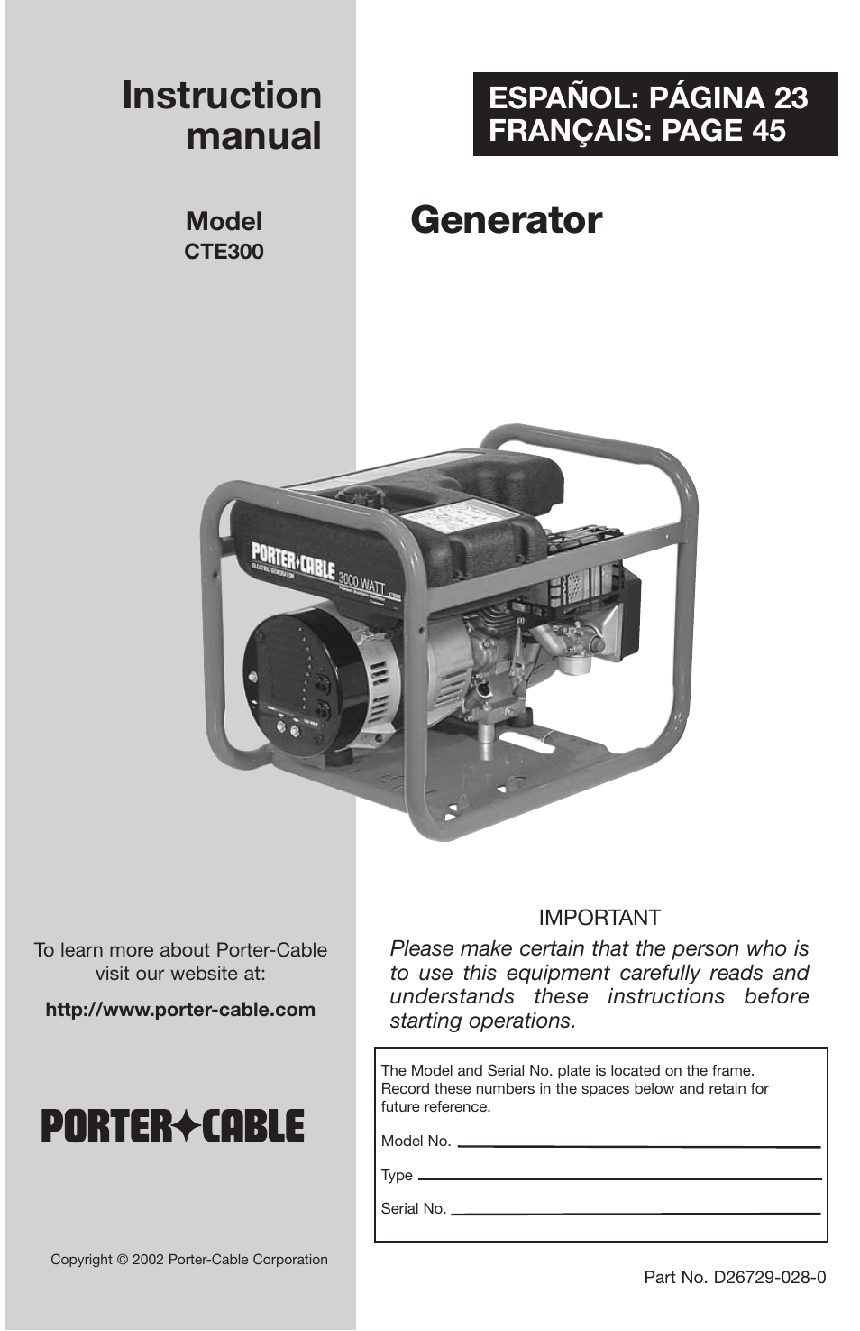 Porter-Cable D26729-028-0 User Manual | 22 pages