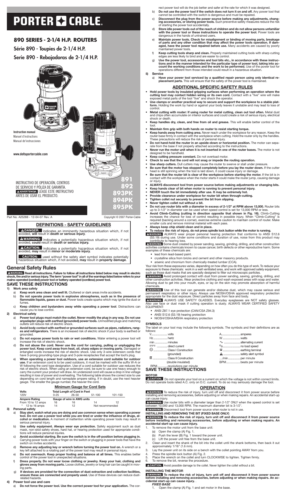 Porter-Cable A25288 User Manual | 7 pages