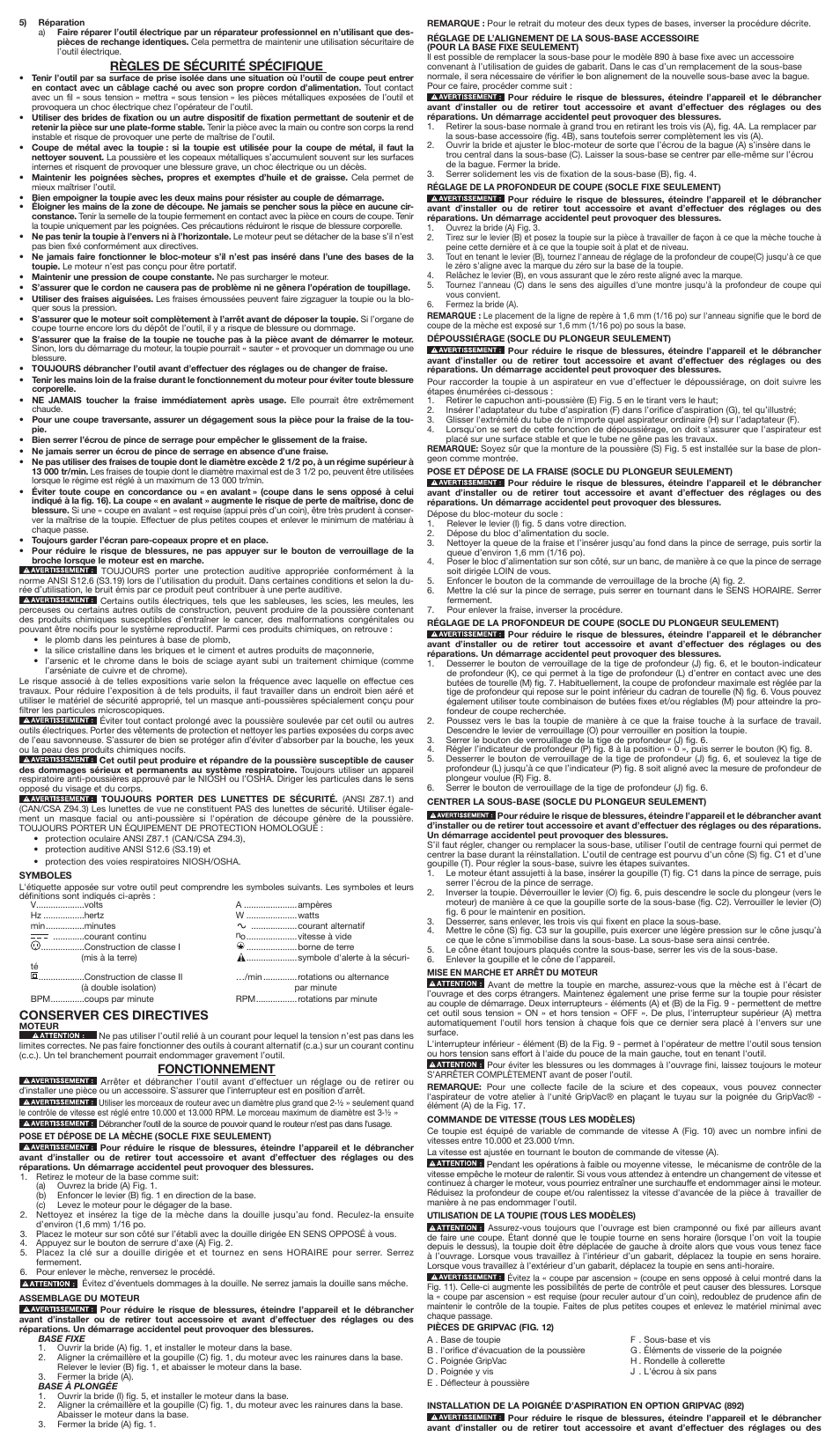 Règles de sécurité spécifique, Conserver ces directives, Fonctionnement | Porter-Cable A25288 User Manual | Page 4 / 7