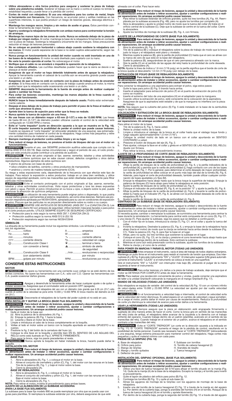 Conserve estas instrucciones, Operación | Porter-Cable A25288 User Manual | Page 6 / 7