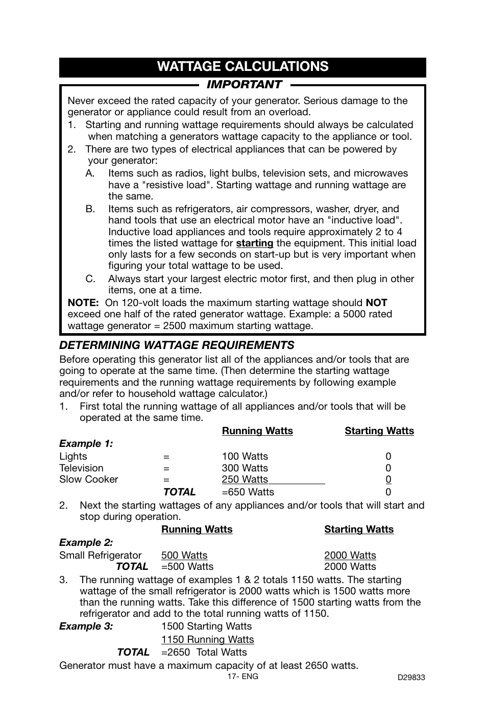 Wattage calculations | Porter-Cable D29833-038-0 User Manual | Page 17 / 68