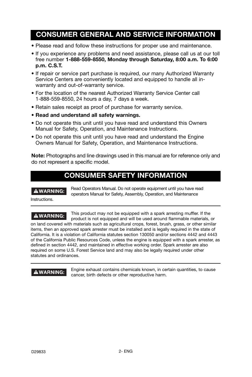 Consumer general and service information, Consumer safety information | Porter-Cable D29833-038-0 User Manual | Page 2 / 68