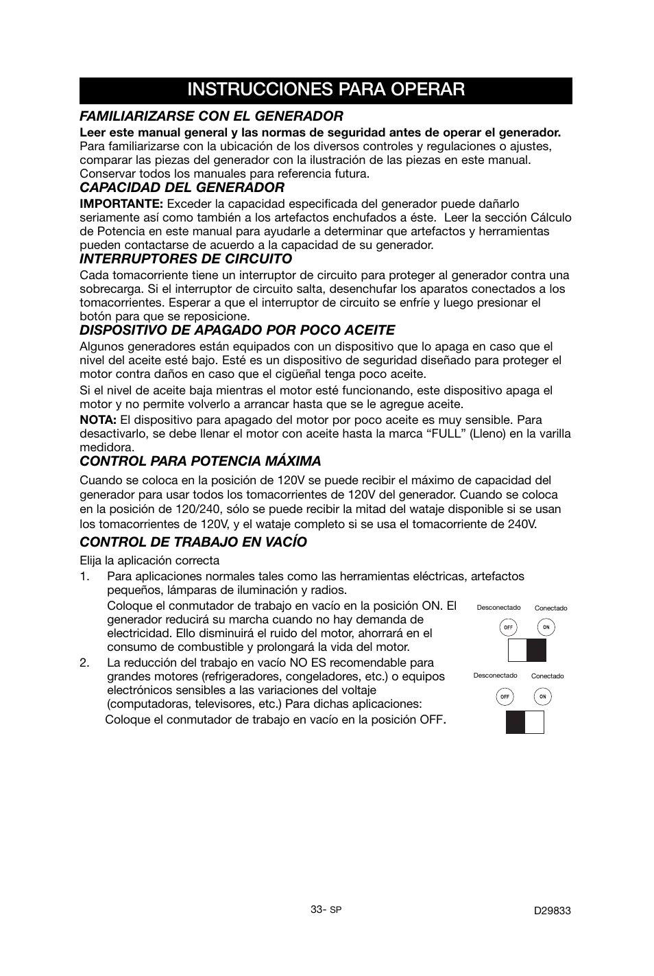 Instrucciones para operar | Porter-Cable D29833-038-0 User Manual | Page 33 / 68