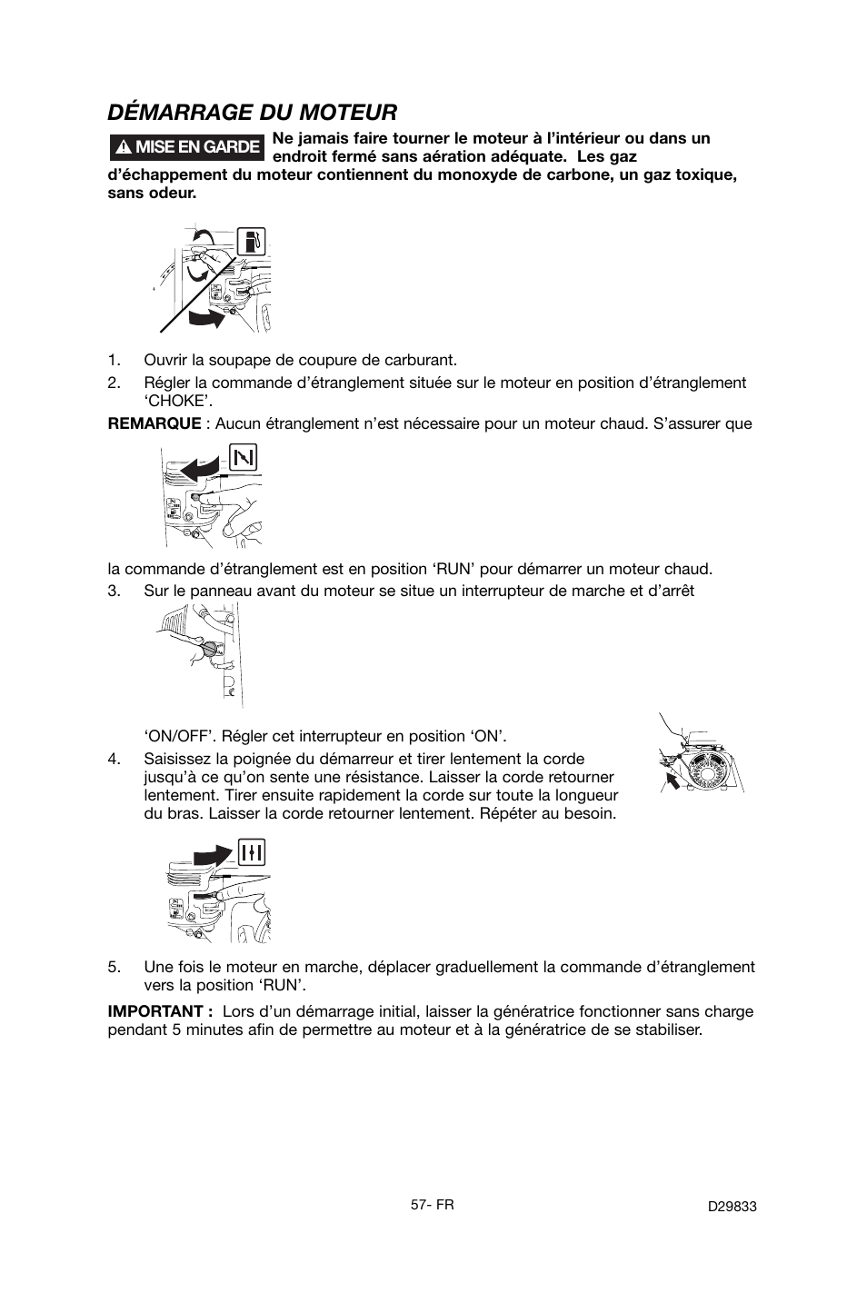 Démarrage du moteur | Porter-Cable D29833-038-0 User Manual | Page 57 / 68