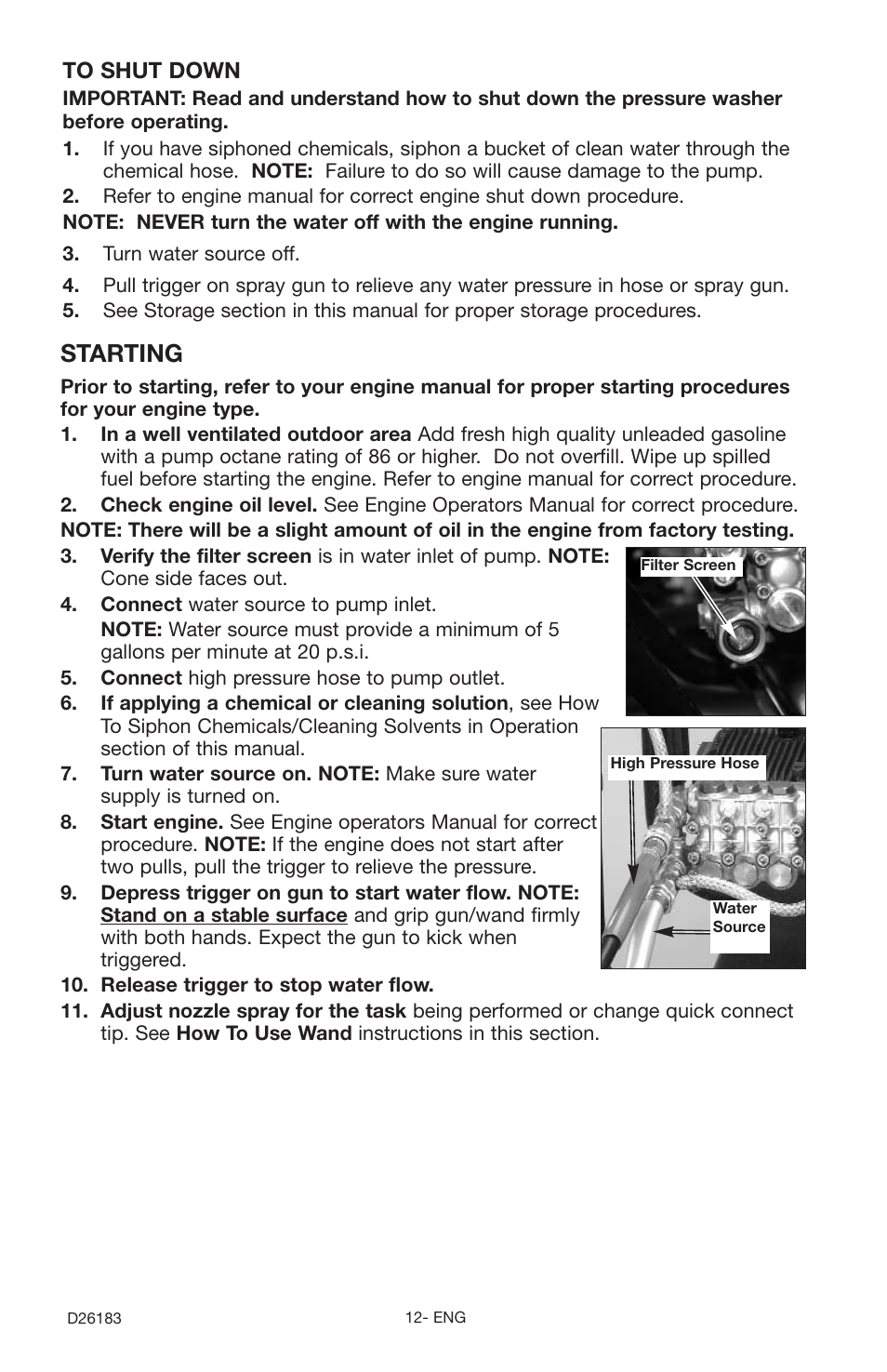 Starting | Porter-Cable D26183-025-1 User Manual | Page 12 / 20