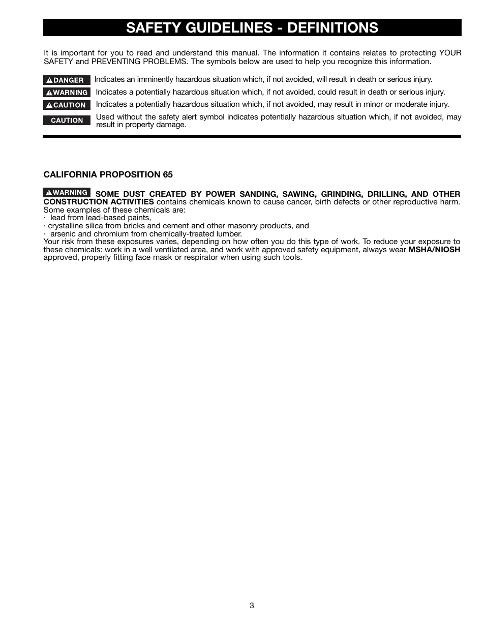 Safety guidelines - definitions | Porter-Cable 3802L User Manual | Page 3 / 23