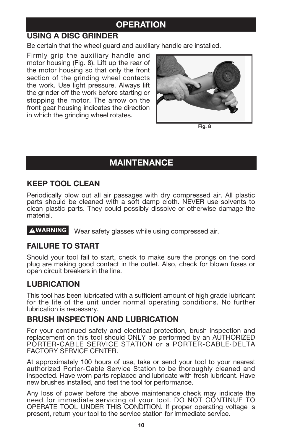 Operation, Maintenance | Porter-Cable 7416 User Manual | Page 10 / 36