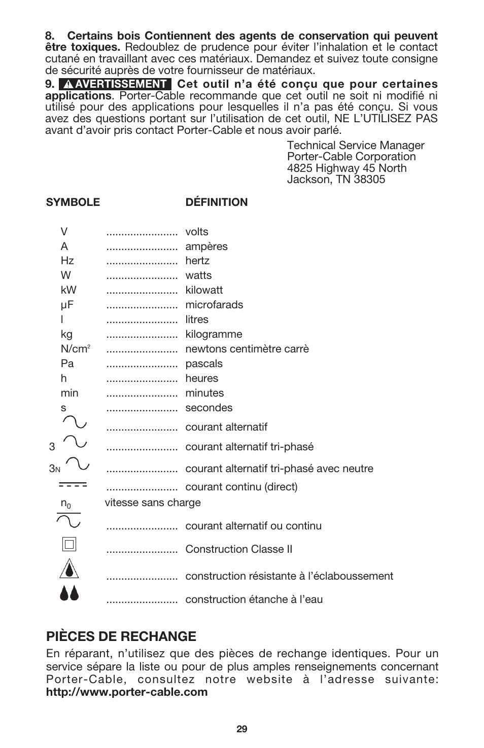 Pièces de rechange | Porter-Cable 7416 User Manual | Page 29 / 36