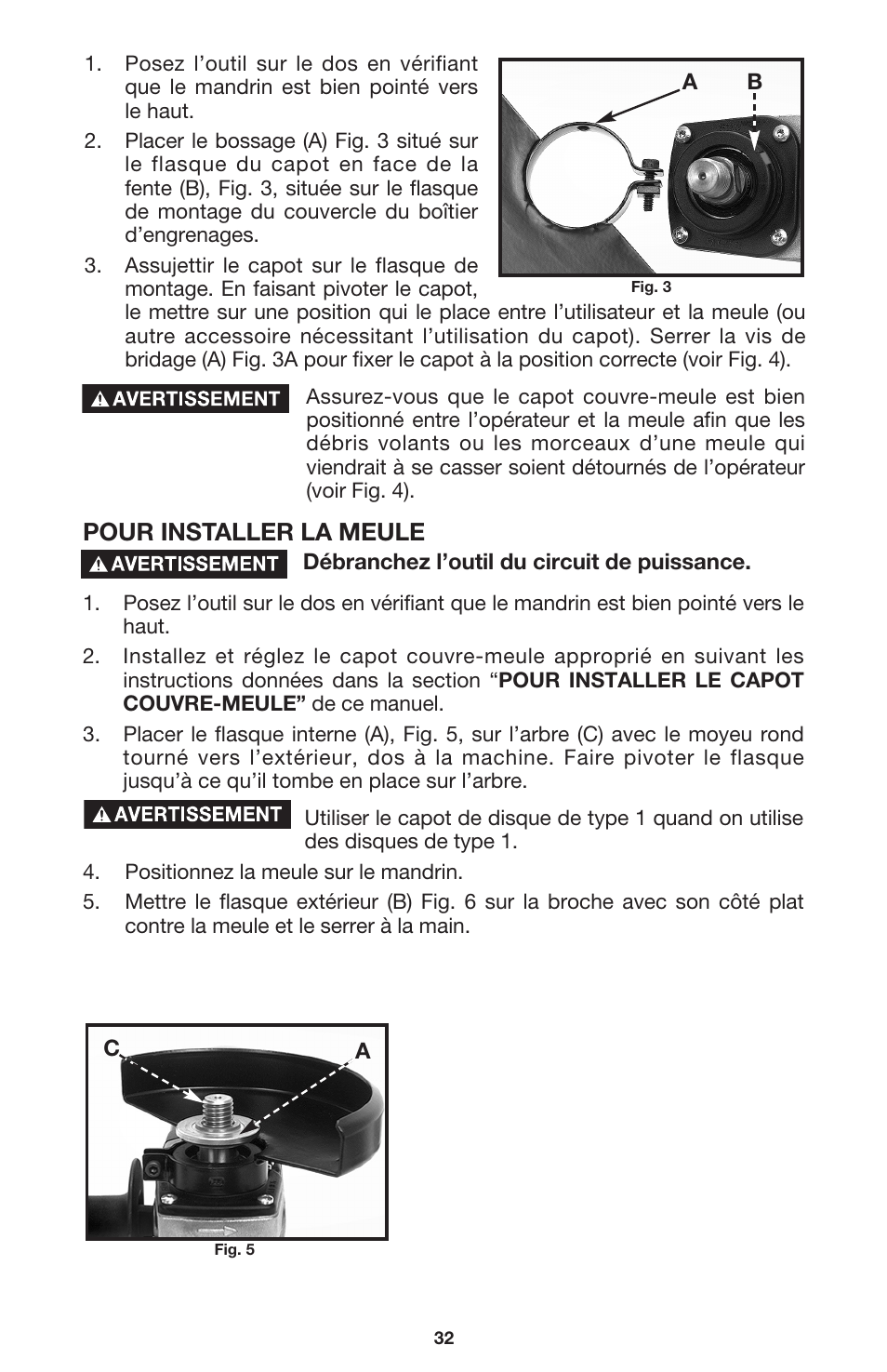 Pour installer la meule | Porter-Cable 7416 User Manual | Page 32 / 36