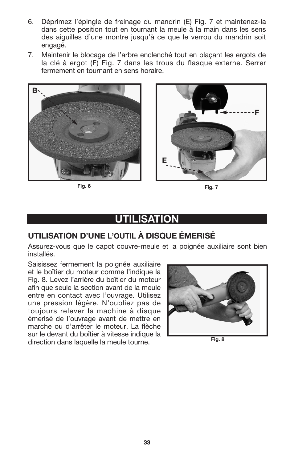 Utilisation, Utilisation d’une, À disque émerisé | Porter-Cable 7416 User Manual | Page 33 / 36