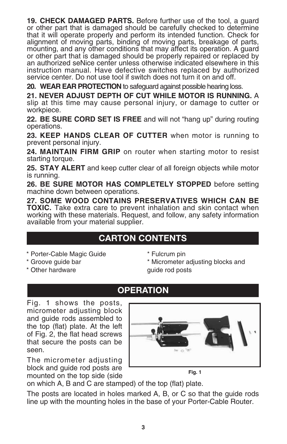 Carton contents operation | Porter-Cable 5043 User Manual | Page 3 / 15