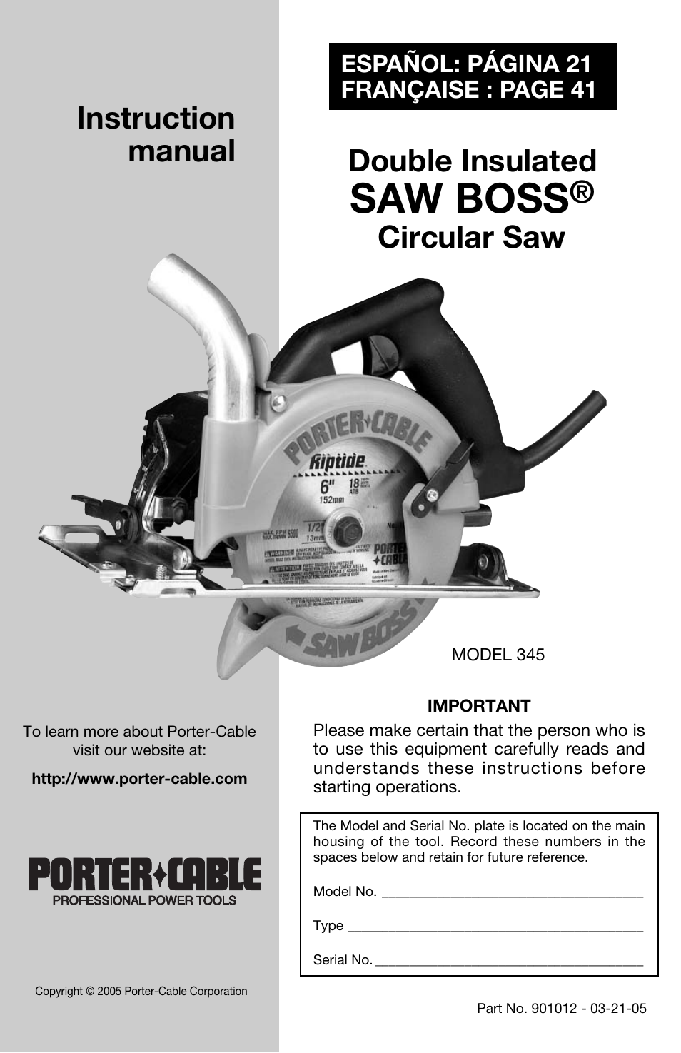 Porter-Cable 345 User Manual | 21 pages