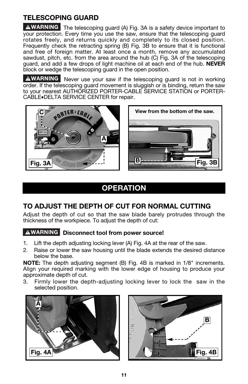 Operation, Telescoping guard | Porter-Cable 345 User Manual | Page 11 / 21