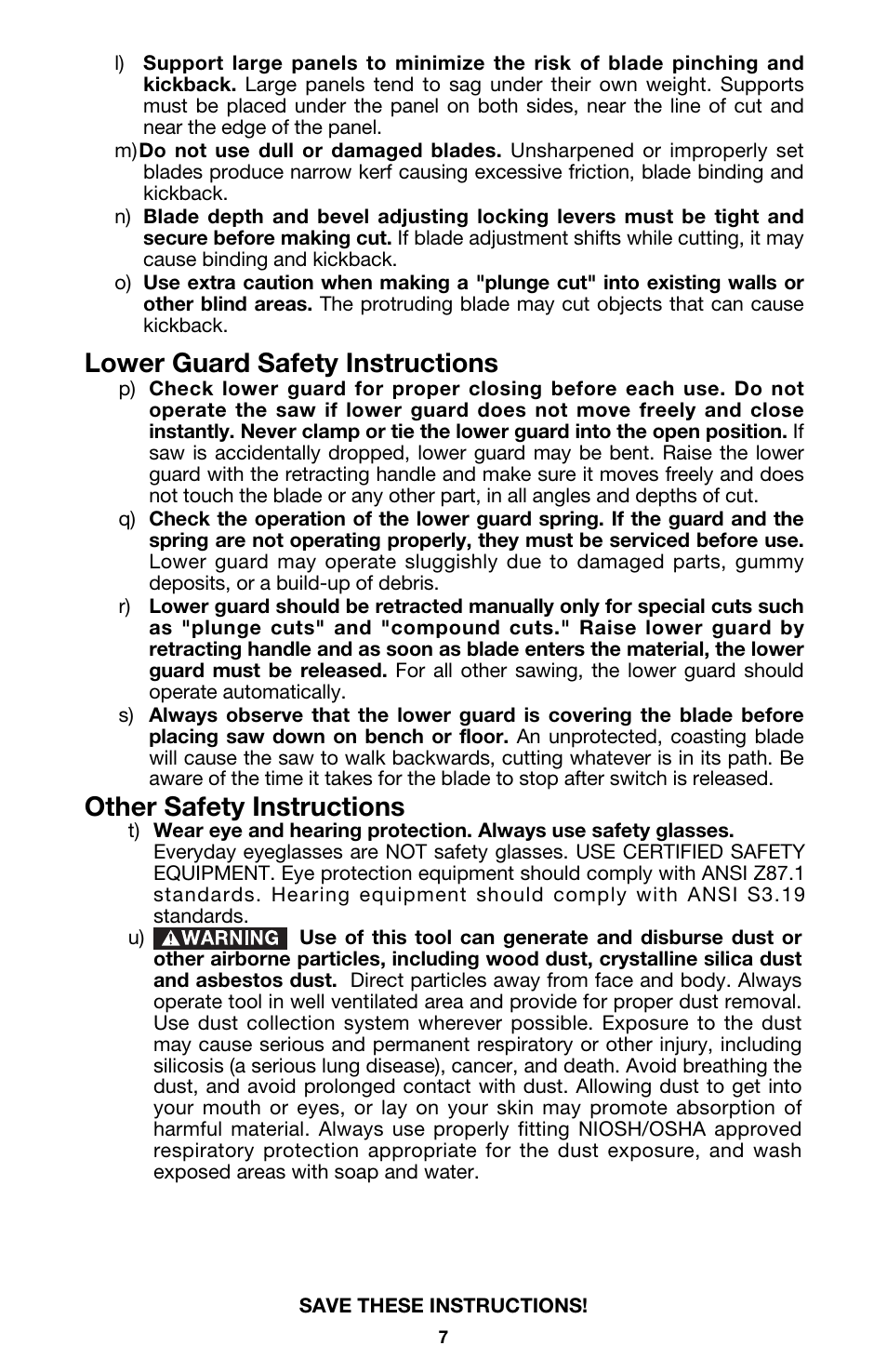 Lower guard safety instructions, Other safety instructions | Porter-Cable 345 User Manual | Page 7 / 21