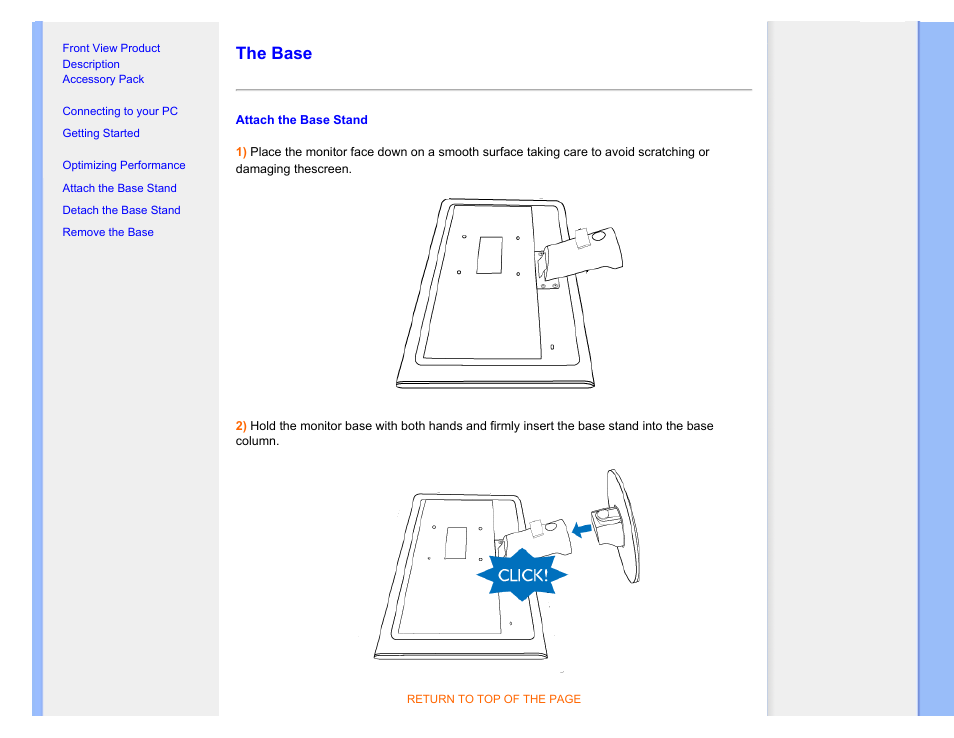 The base | Philips LCD monitor 223EI User Manual | Page 41 / 73