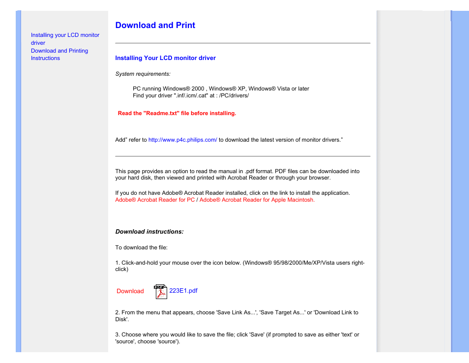 Download and print, Download and print option | Philips LCD monitor 223EI User Manual | Page 72 / 73