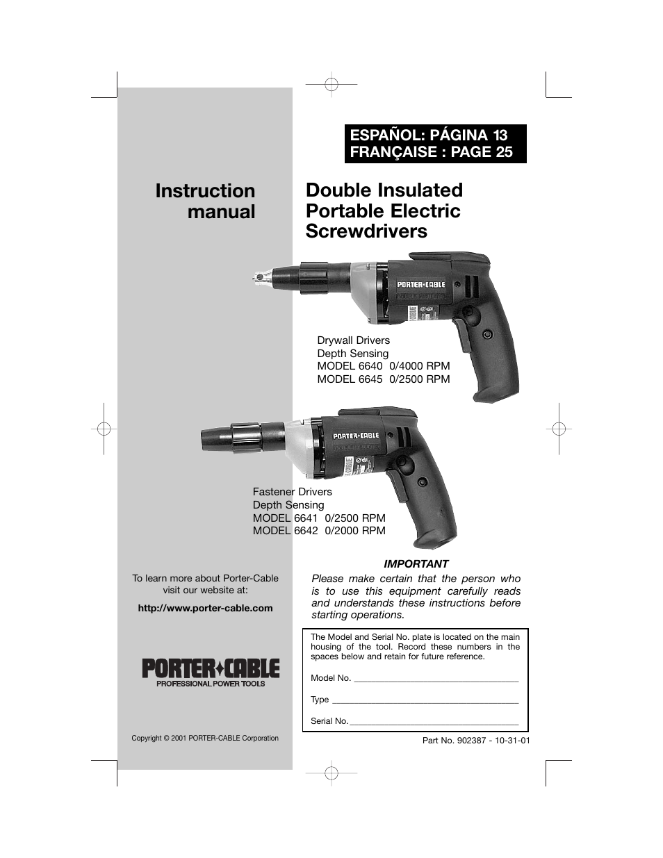 Porter-Cable 6641 User Manual | 13 pages