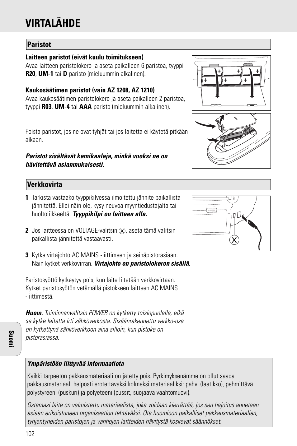 Virtalähde | Porter-Cable AZ1203 User Manual | Page 102 / 136