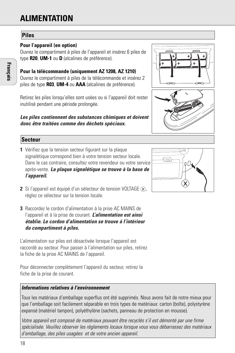 Alimentation | Porter-Cable AZ1203 User Manual | Page 18 / 136