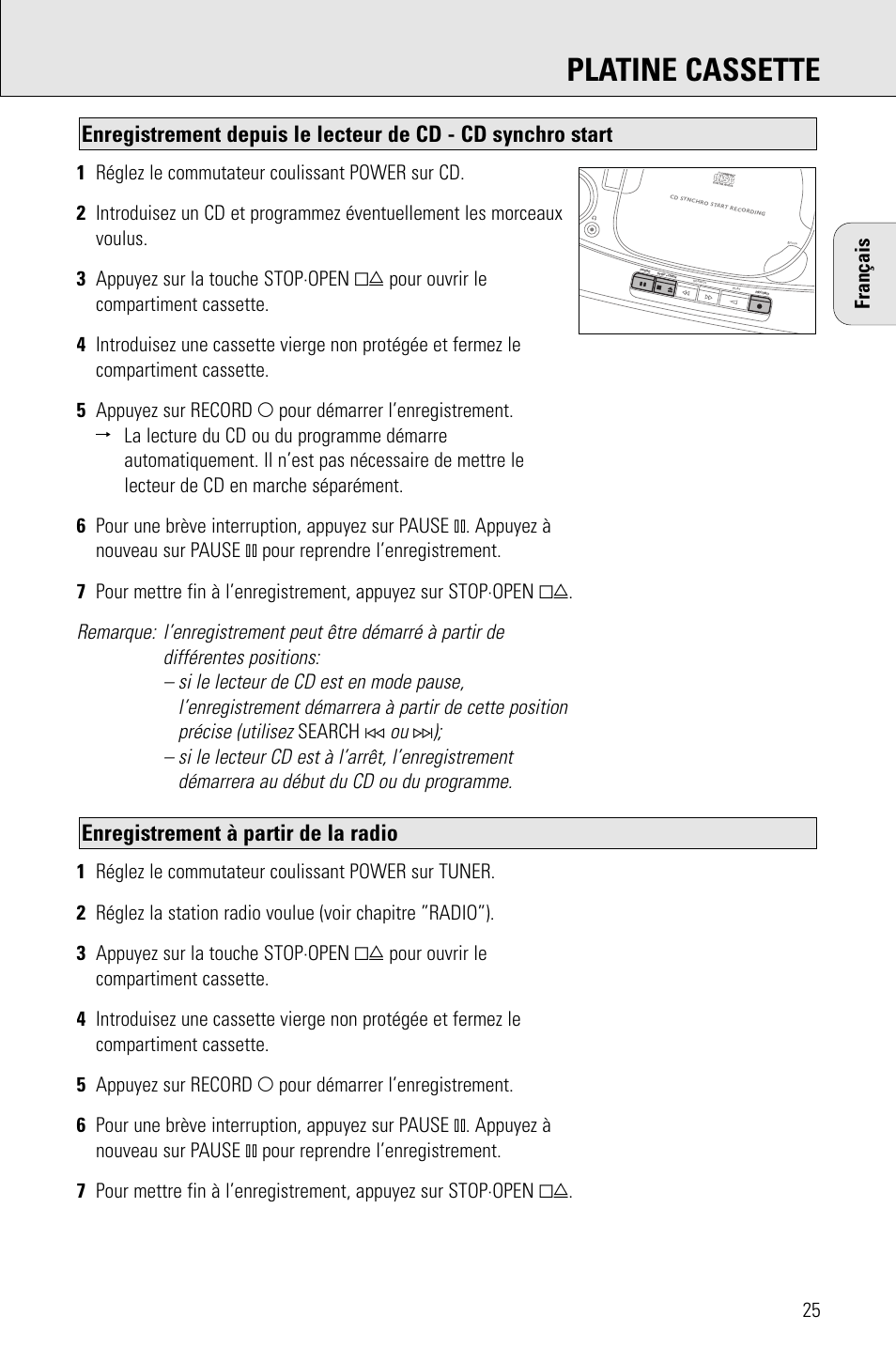 Platine cassette, Enregistrement à partir de la radio | Porter-Cable AZ1203 User Manual | Page 25 / 136