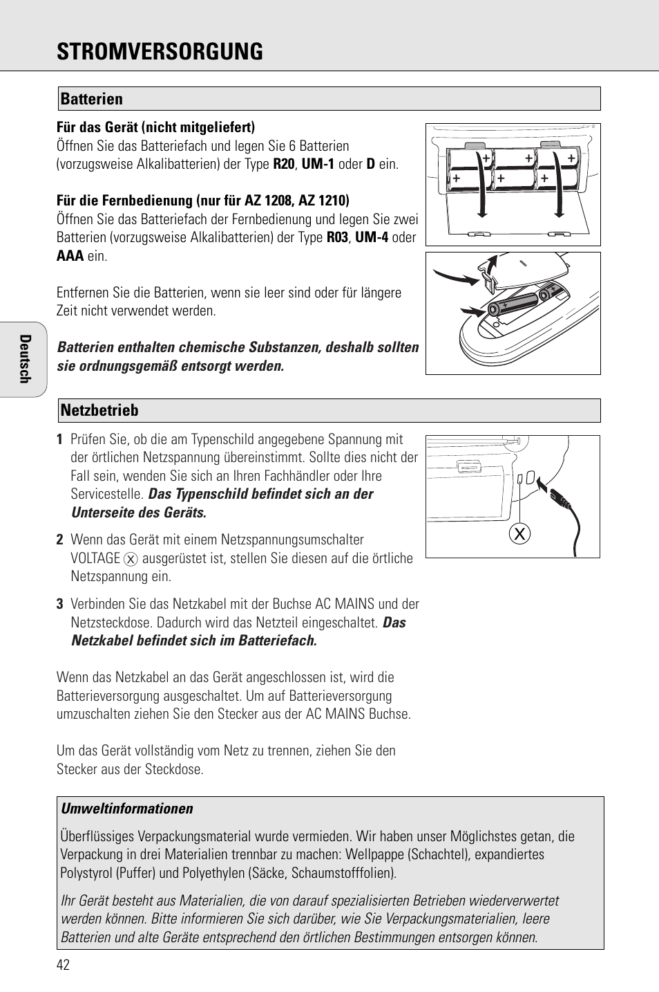 Stromversorgung | Porter-Cable AZ1203 User Manual | Page 42 / 136
