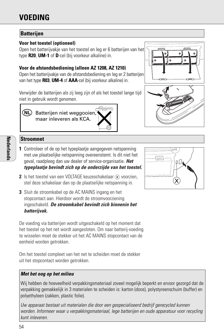 Voeding | Porter-Cable AZ1203 User Manual | Page 54 / 136