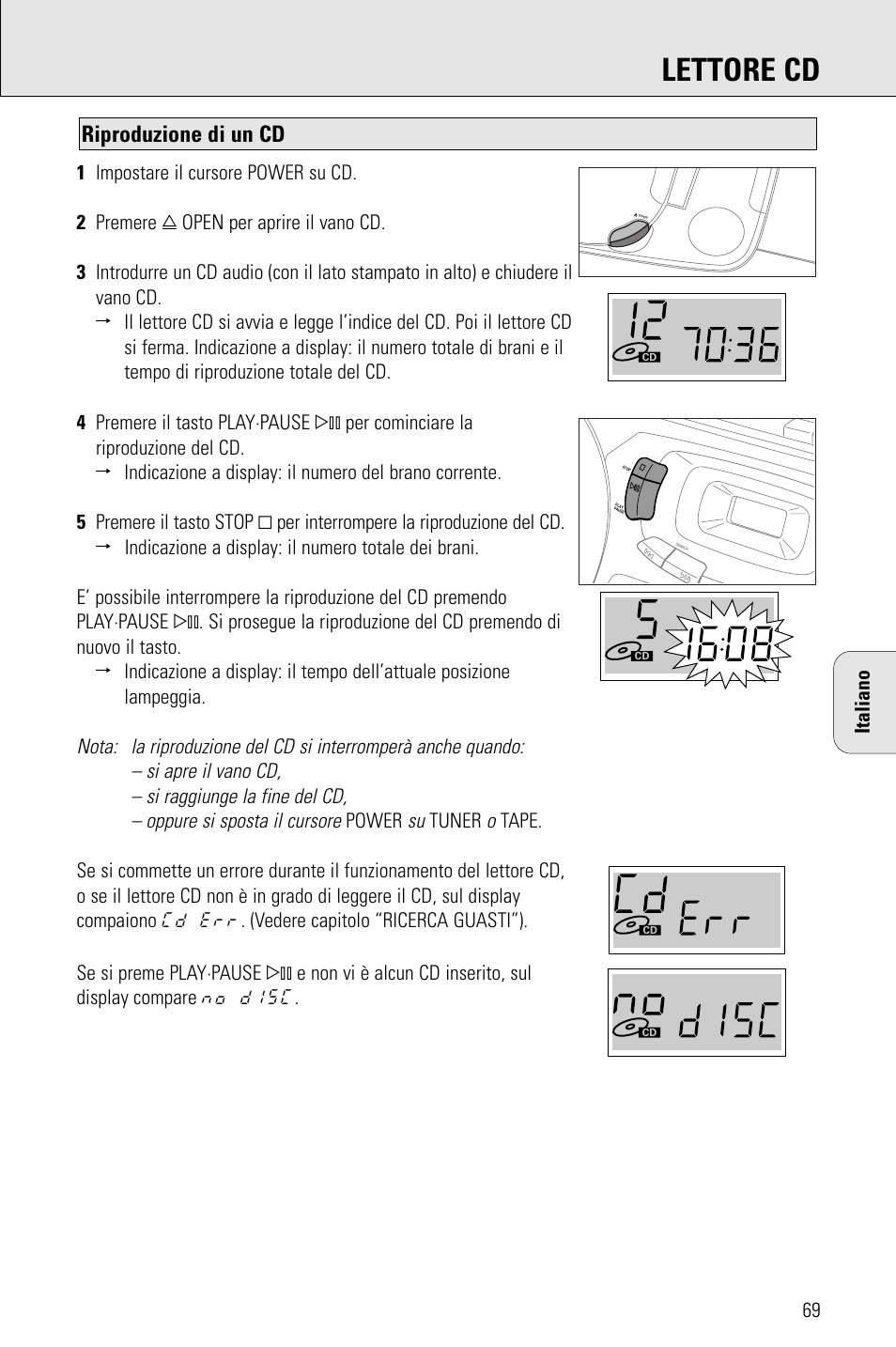 Lettore cd, Riproduzione di un cd | Porter-Cable AZ1203 User Manual | Page 69 / 136