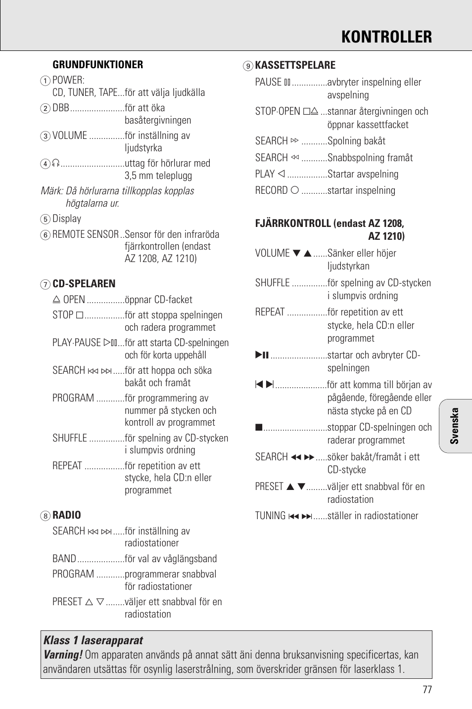 Kontroller | Porter-Cable AZ1203 User Manual | Page 77 / 136