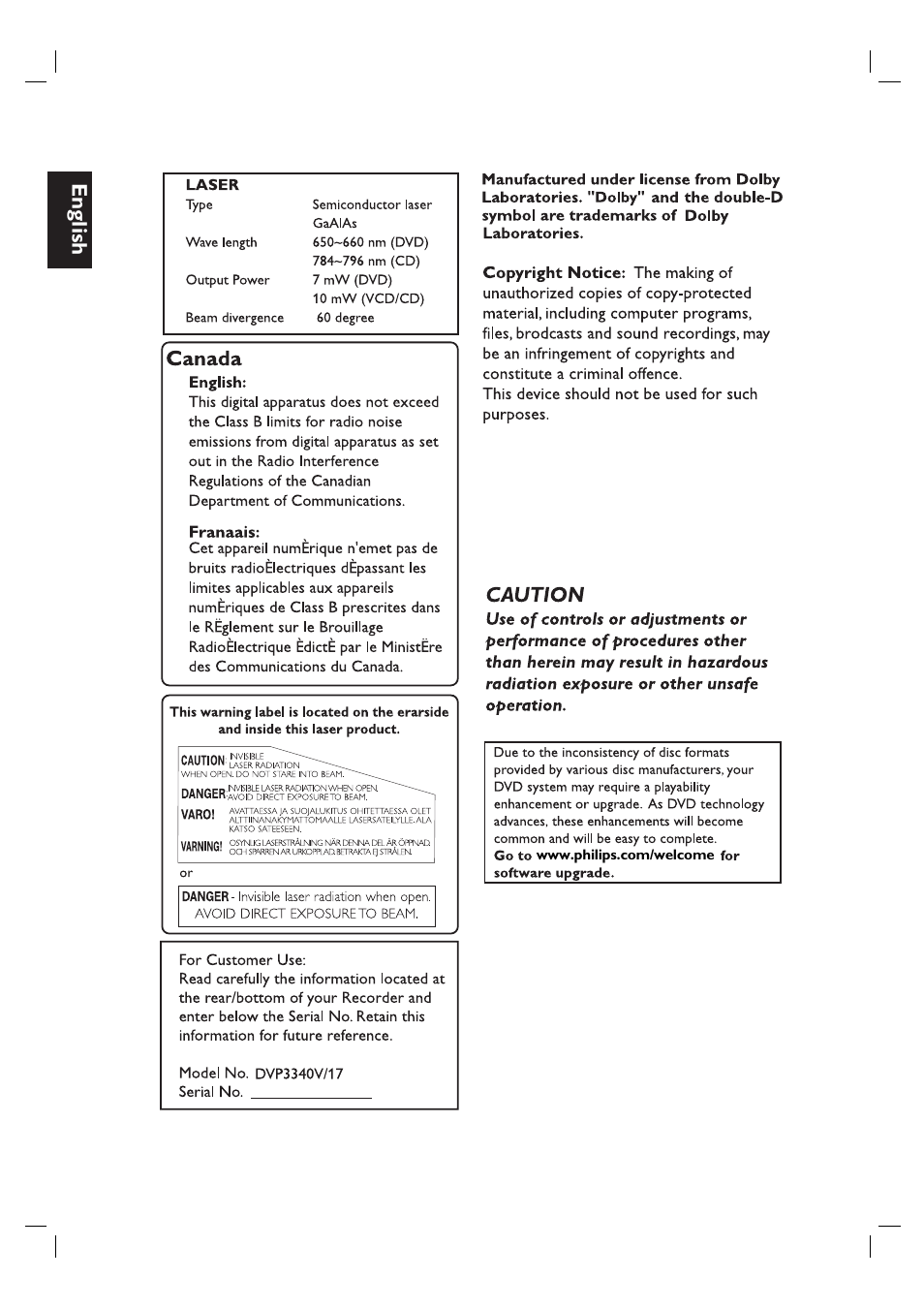 English | Philips DVP3340V-17B User Manual | Page 4 / 34