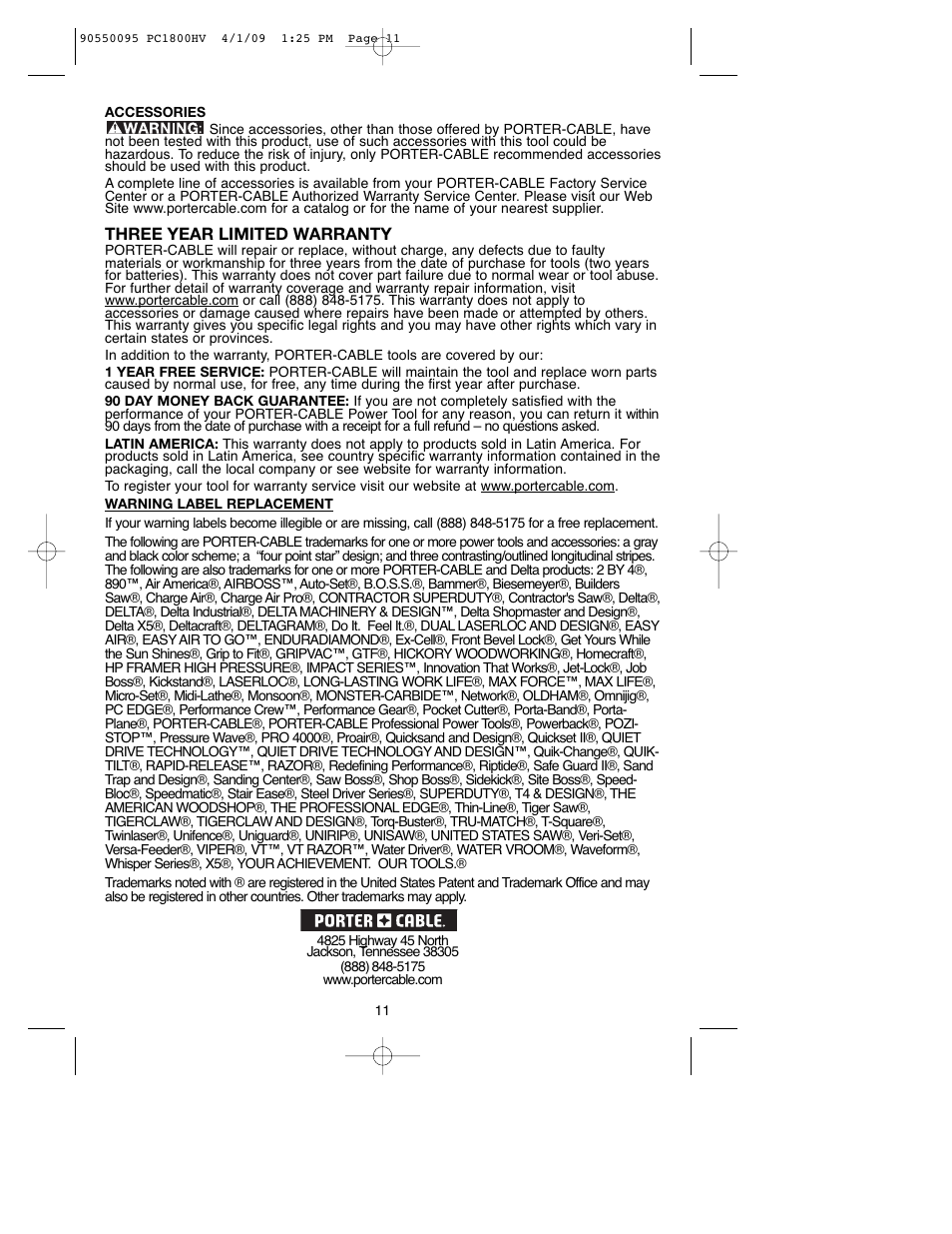 Porter-Cable PC1800HV User Manual | Page 11 / 36