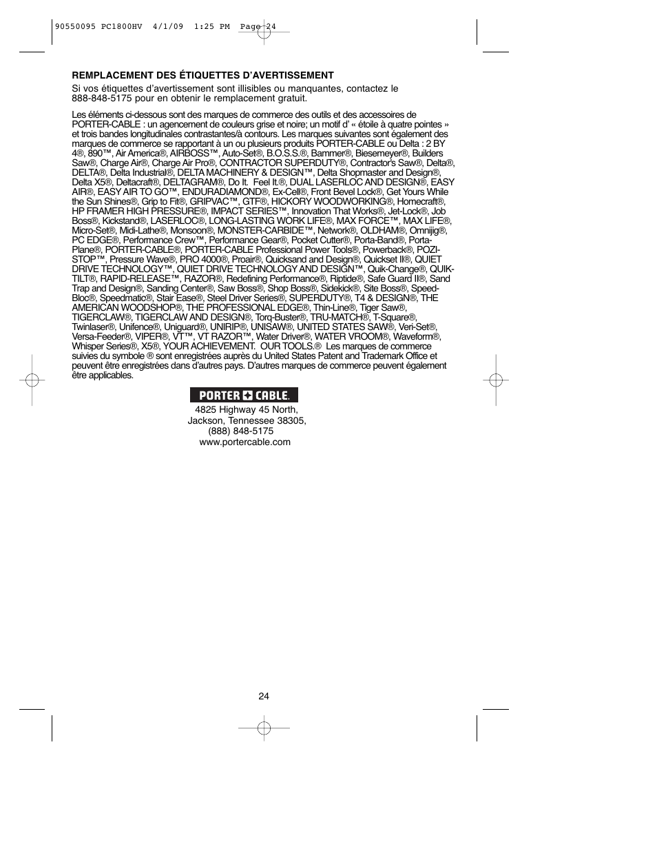 Porter-Cable PC1800HV User Manual | Page 24 / 36