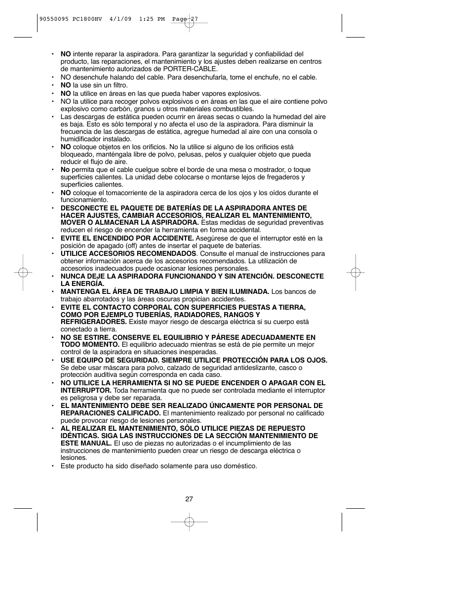 Porter-Cable PC1800HV User Manual | Page 27 / 36